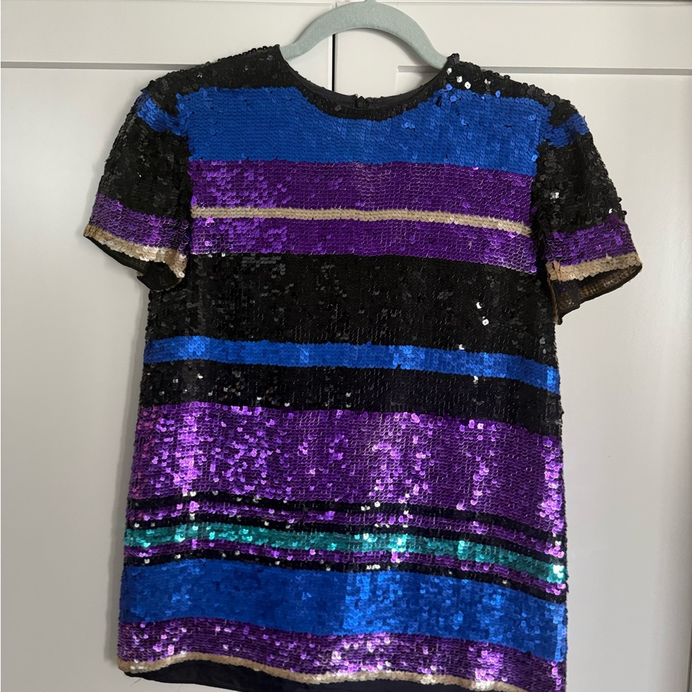 Vintage Shoshanna Sequin Tee in Black, Blue, and Purple